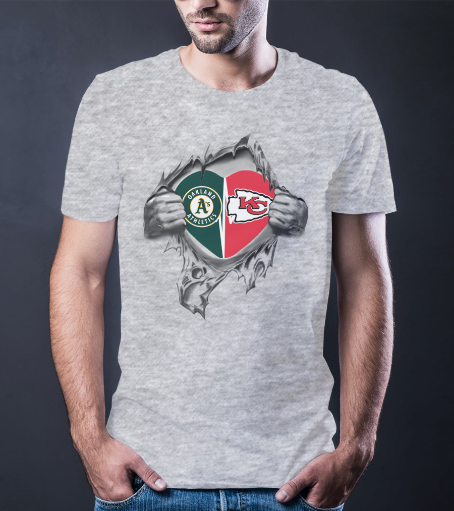 Oakland Athletics Kansas City Chiefs Heart T-Shirt