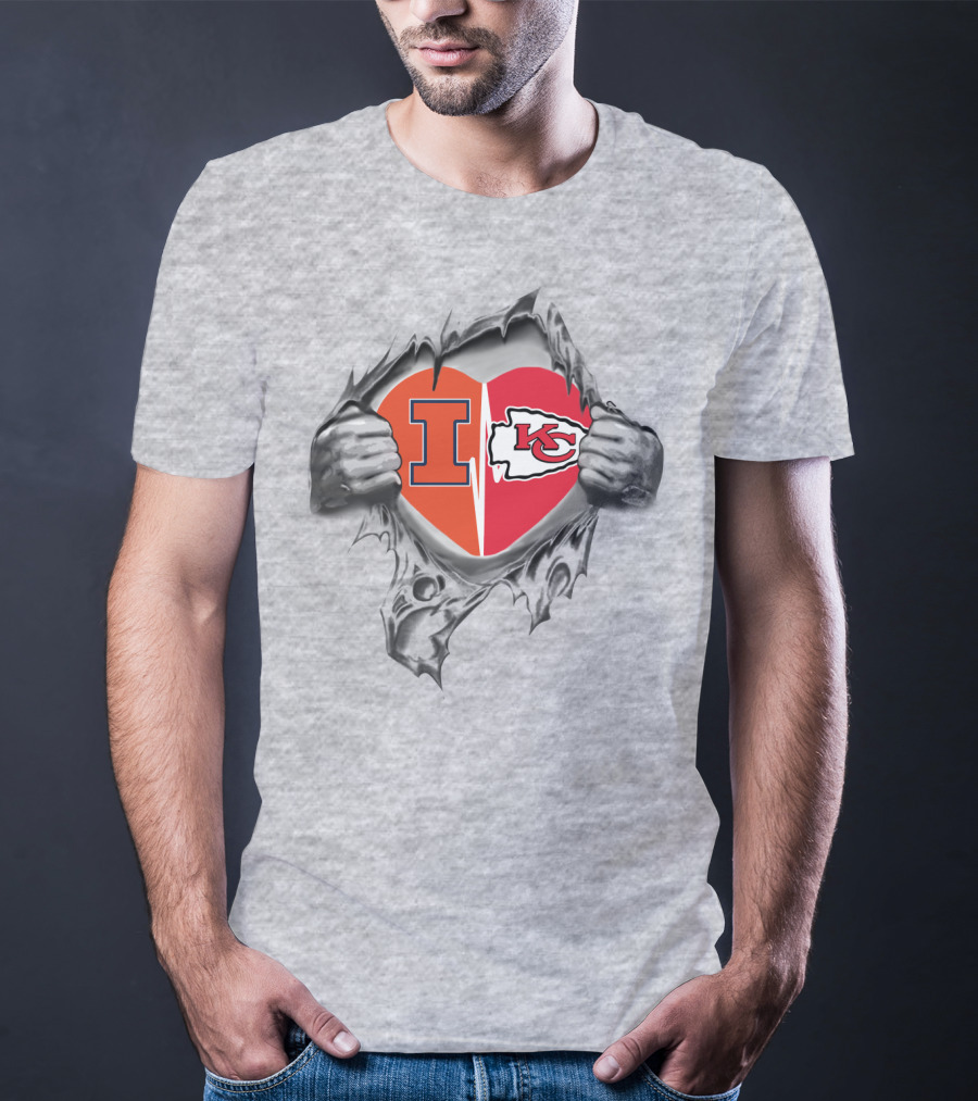 Illinois Fighting Illini Kansas City Chiefs Heart Split T-Shirt
