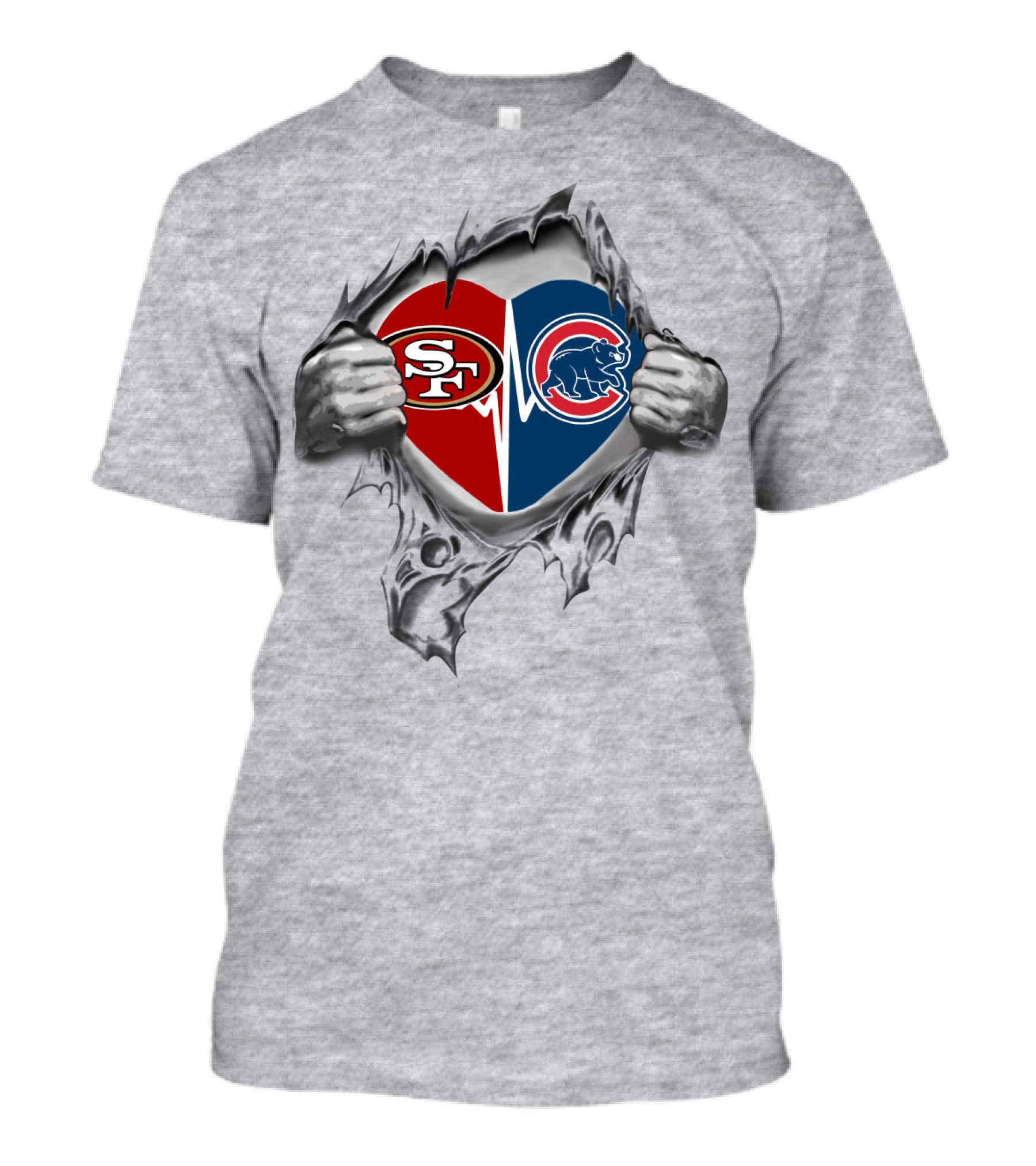 Cubs 49ers Nfl Mlb Split Heart San Francisco Chicago Connection T-Shirt