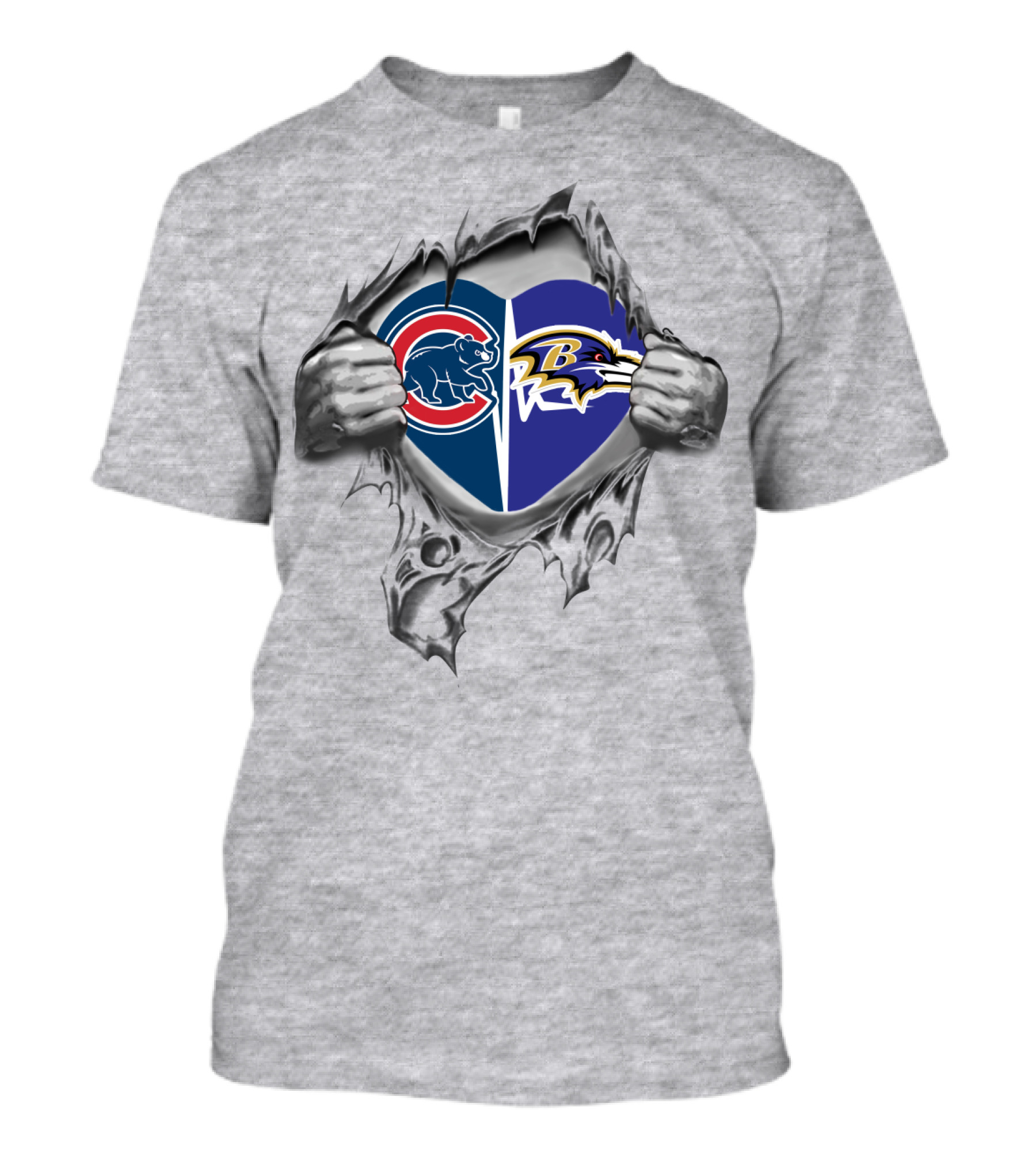 Cubs Ravens Heart Symbol Logo Collaboration Peeling Effect T-Shirt