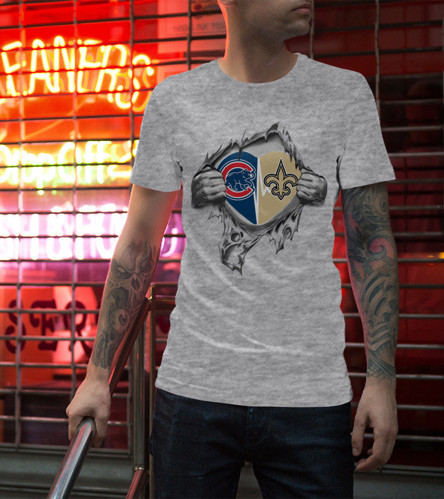 Cubs And Saints Love Revealed In Heart-Shaped Logo Split T-Shirt