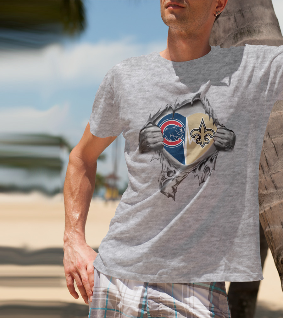 Cubs And Saints Love Revealed In Heart-Shaped Logo Split T-Shirt