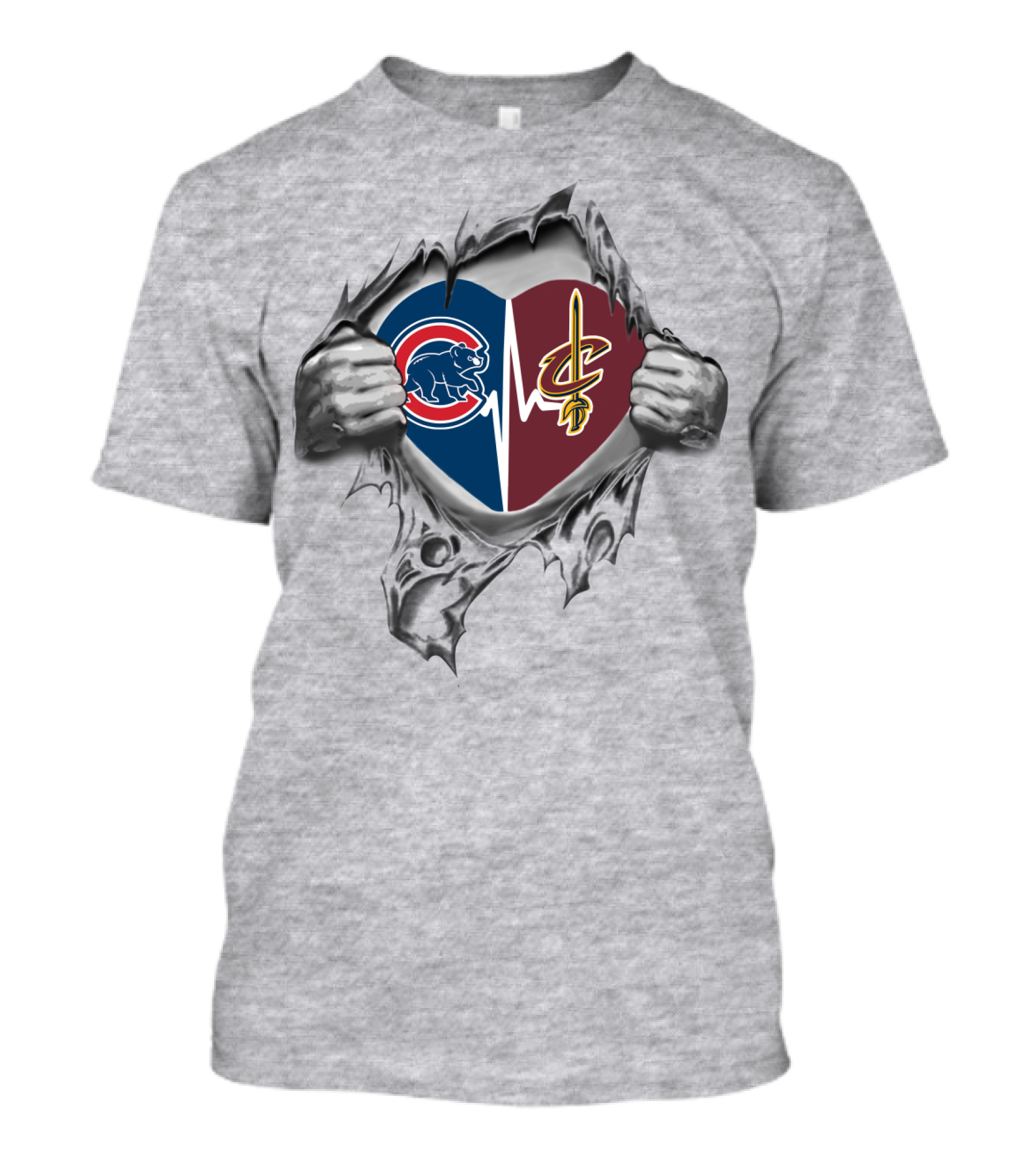 Cubs Cavaliers Heartbeat Logo Tear Reveal T-Shirt