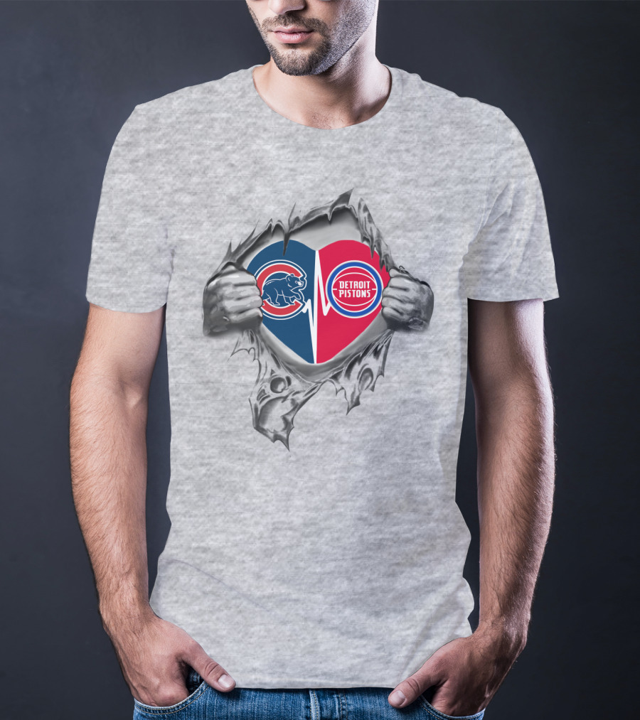 Cubs Detroit Pistons Heartbeat Passion T-Shirt