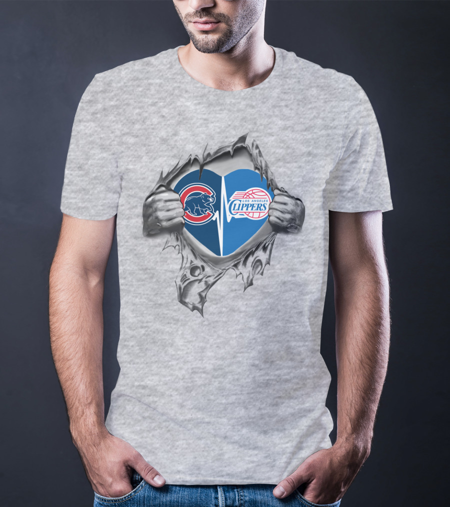 Cubs Los Angeles Clippers Heart Tearing Through T-Shirt