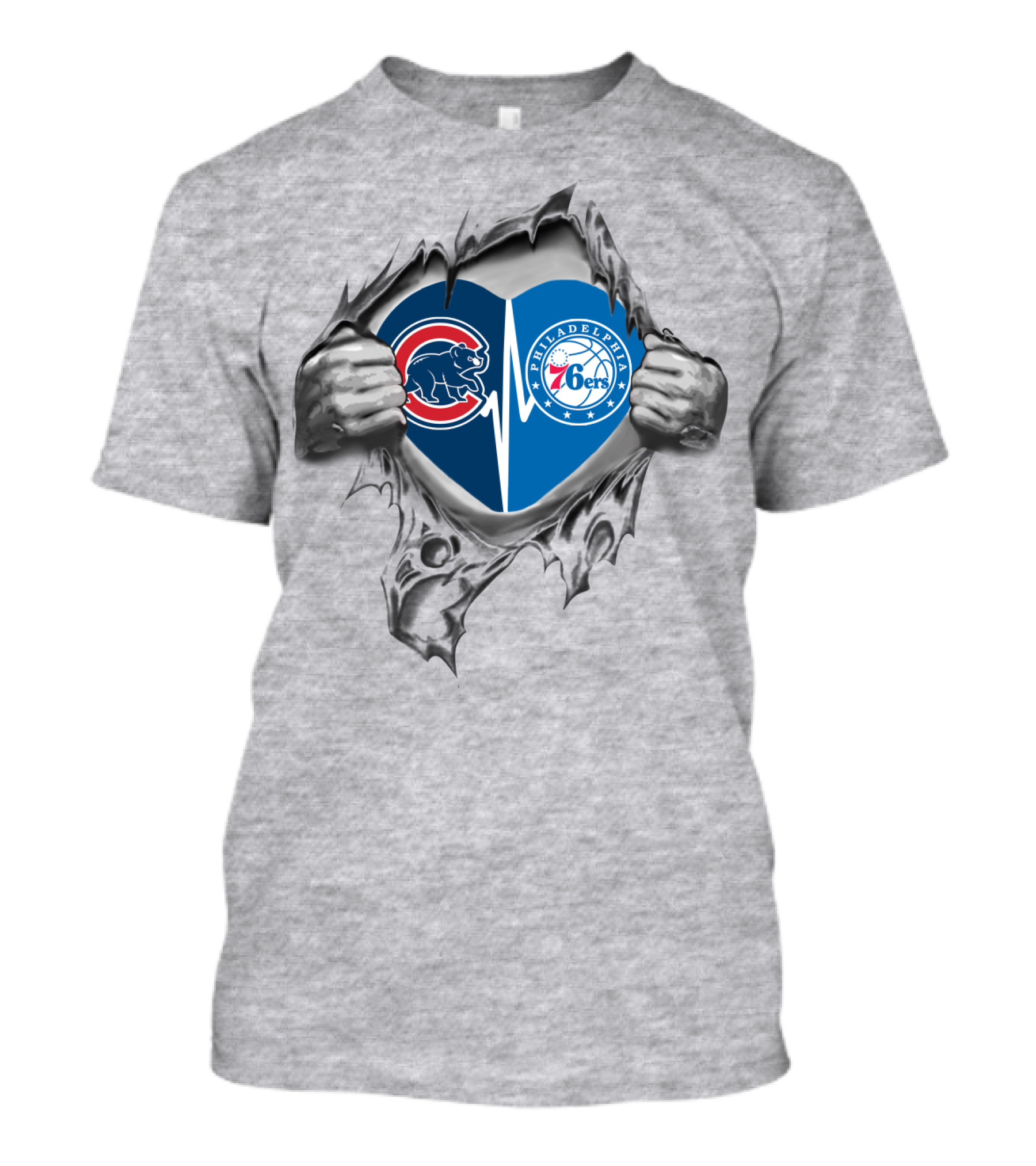Cubs 76Ers Philadelphia Heart Torn T-Shirt