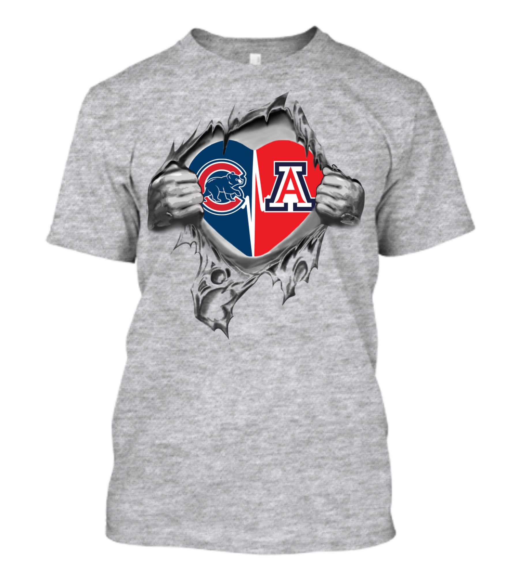 Cubs Arizona Heartbeat Emblem With Tearing Hands T-Shirt