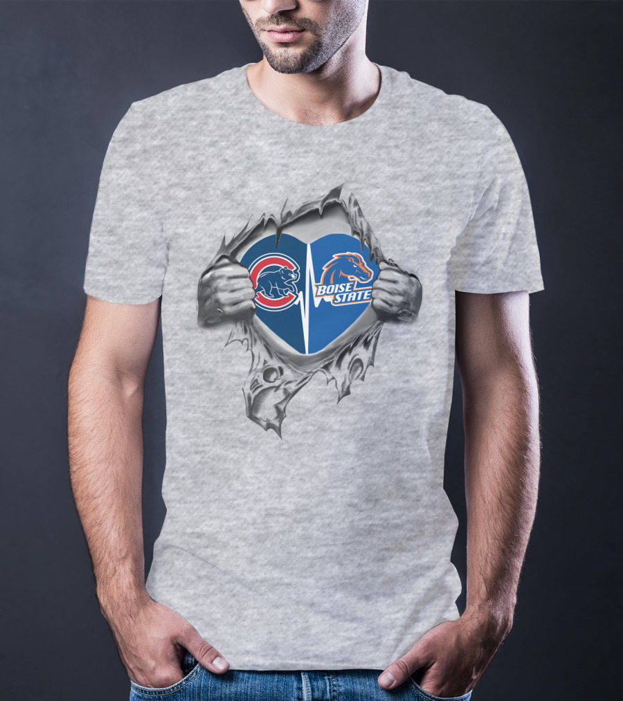 Cubs Boise State Heart Torn Open Fan Loyalty T-Shirt