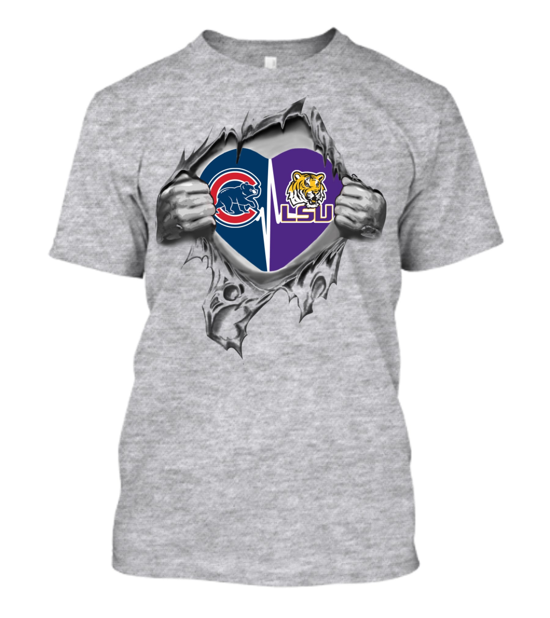 Cubs LSU Tigers Heart Design With Torn Background T-Shirt