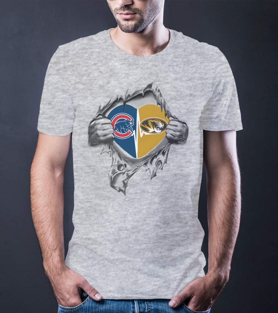 Cubs Missouri Tigers Heart Emblem With Tearing Hands T-Shirt