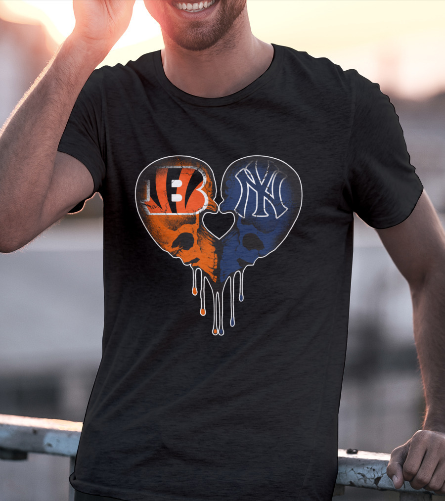 Bengals Yankees Skull Heart Love T-Shirt