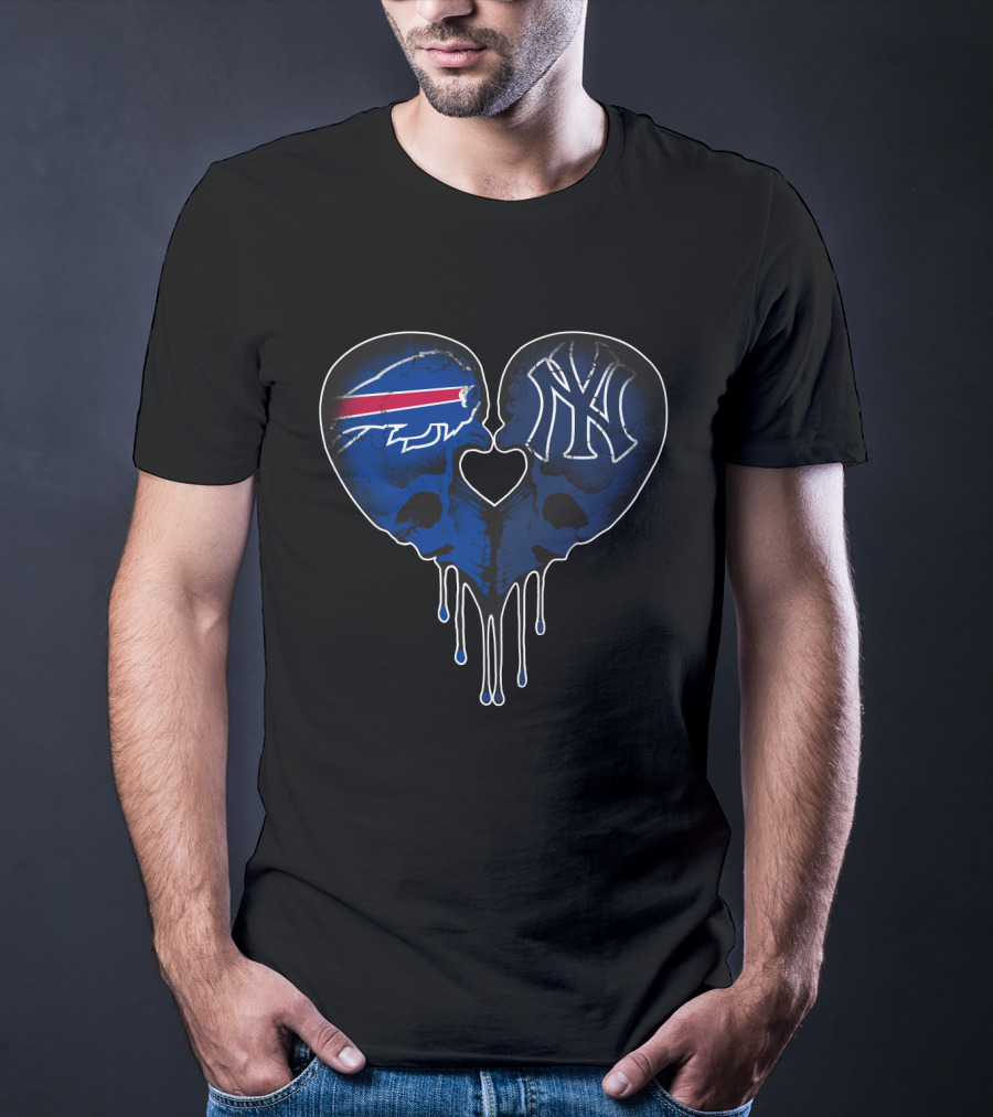 Buffalo Bills New York Yankees Skull Heart Love T-Shirt