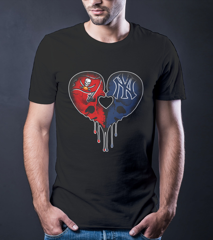Buccaneers Yankees Skull Heart Fusion T-Shirt