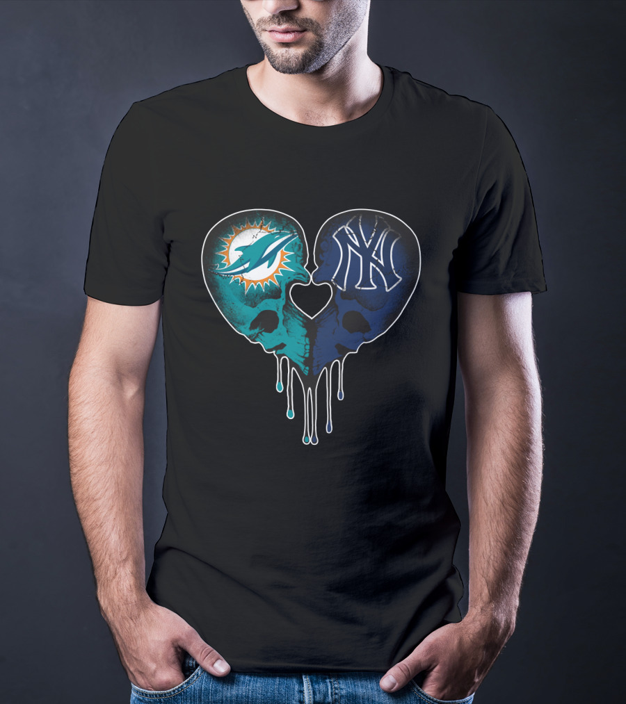 Dolphins Yankees Skull Heart Love T-Shirt