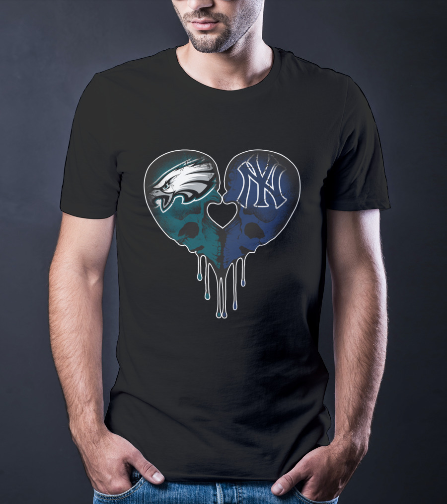 Eagles Yankees Skull Love Heart Drip T-Shirt