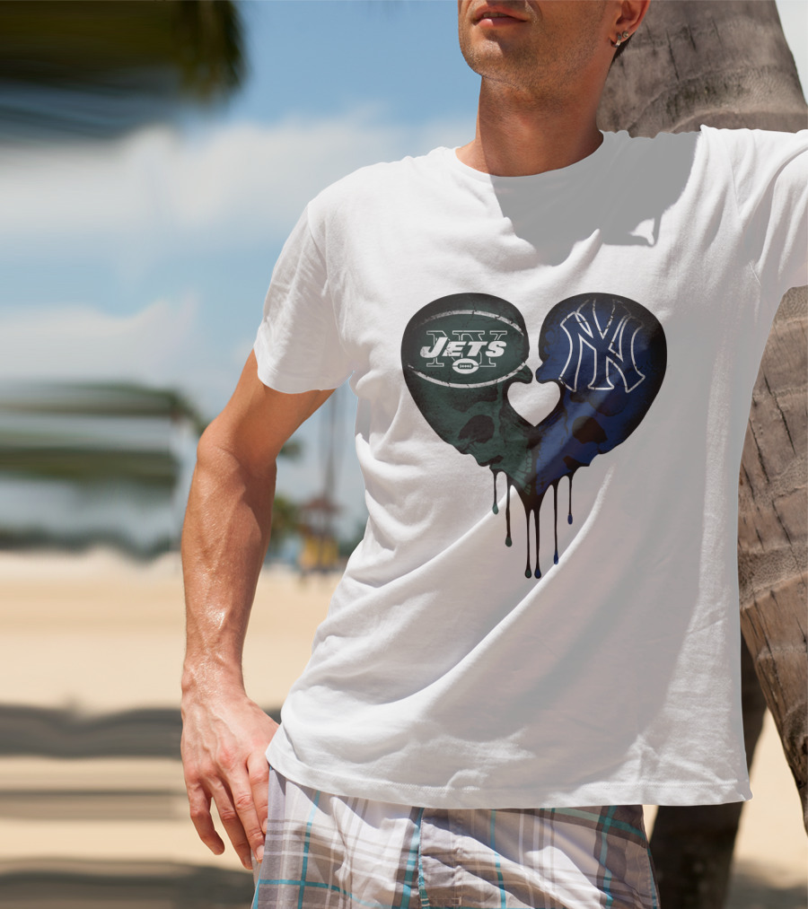 Jets Yankees Skull Heart Logo Fusion T-Shirt