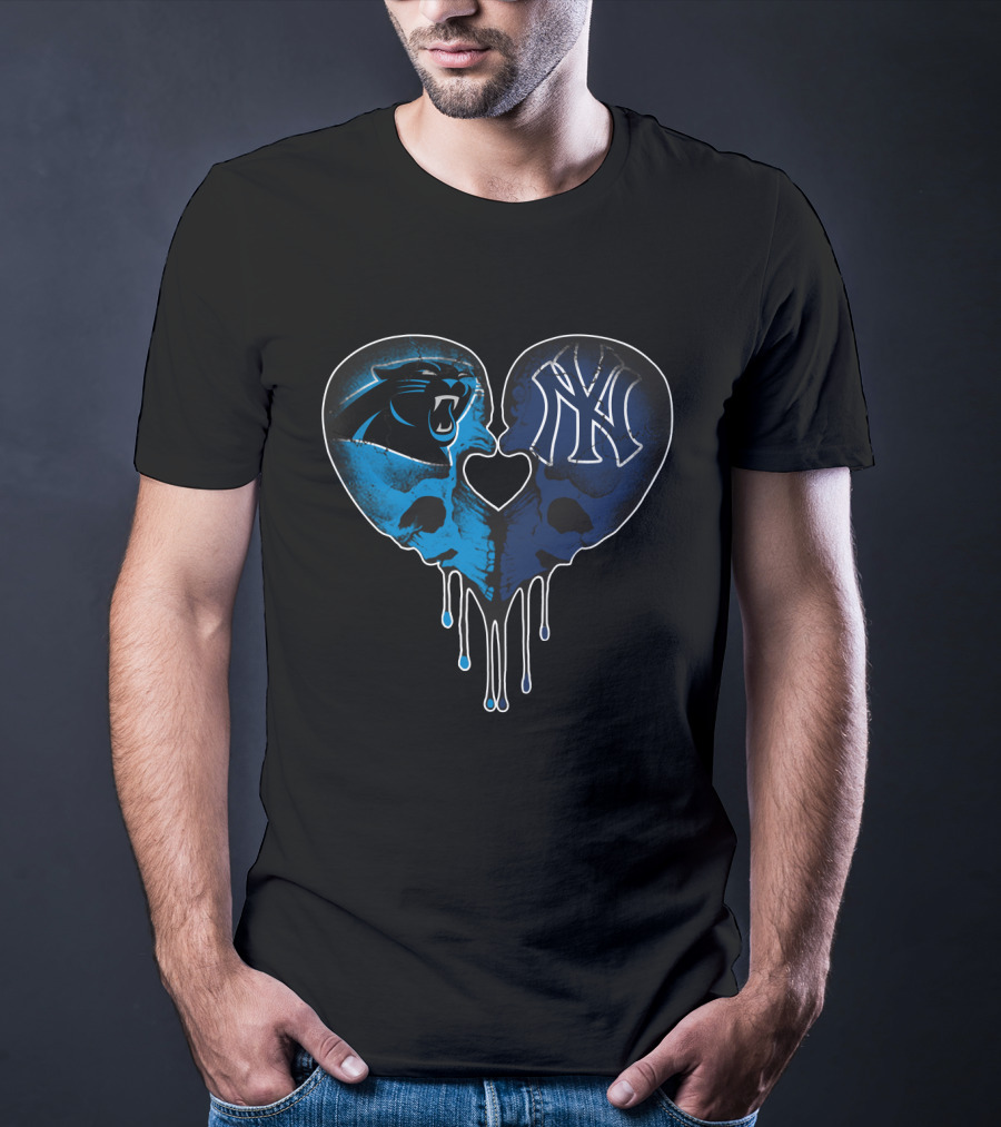 Panthers Yankees Skull Heart Love T-Shirt