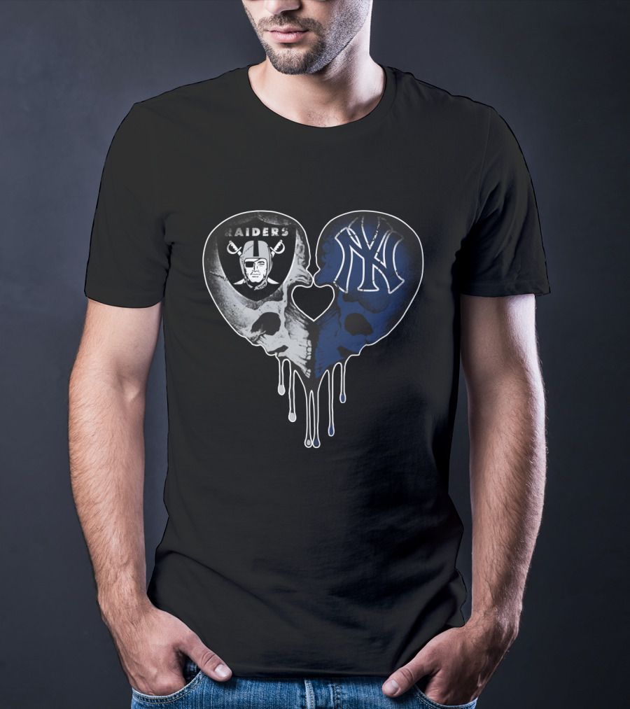 Raiders Yankees Skull Heart Drip Love T-Shirt