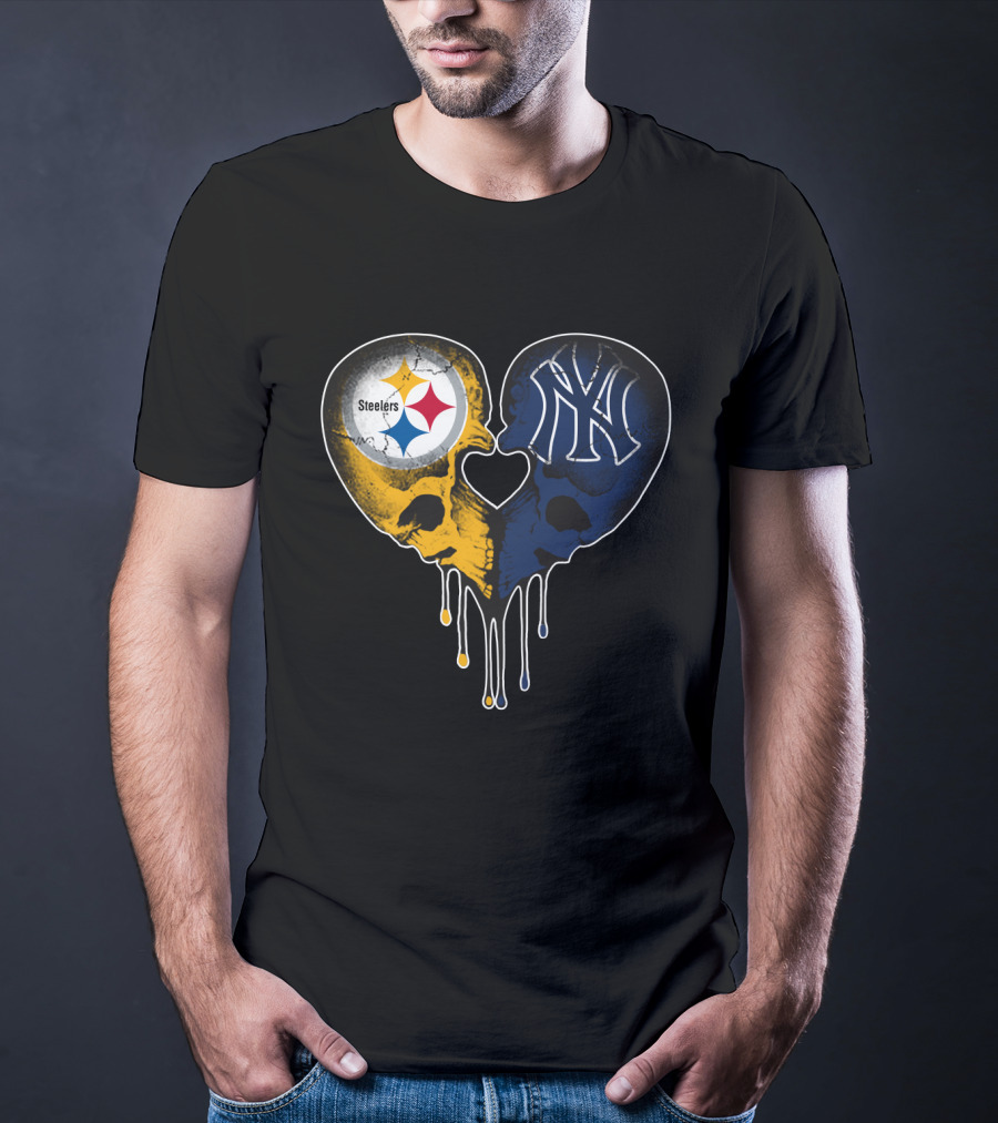 Steelers Yankees Skull Heart Fusion Love T-Shirt