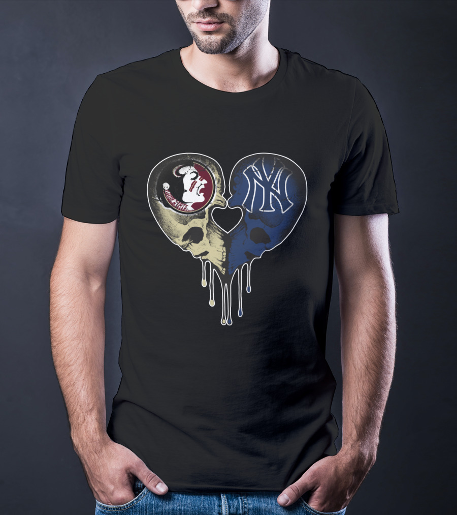 Seminoles Yankees Heart-Shaped Skull Drip T-Shirt