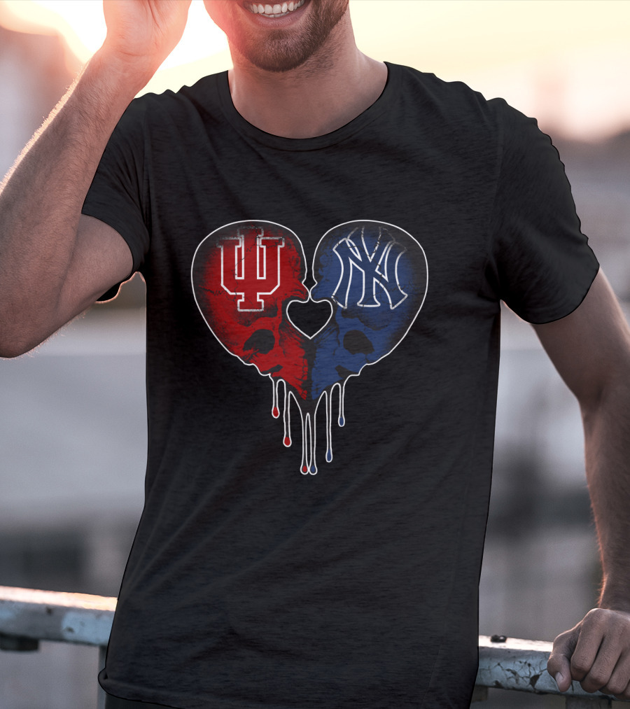 Yankees Hoosiers Skull Heart Dripping Love T-Shirt