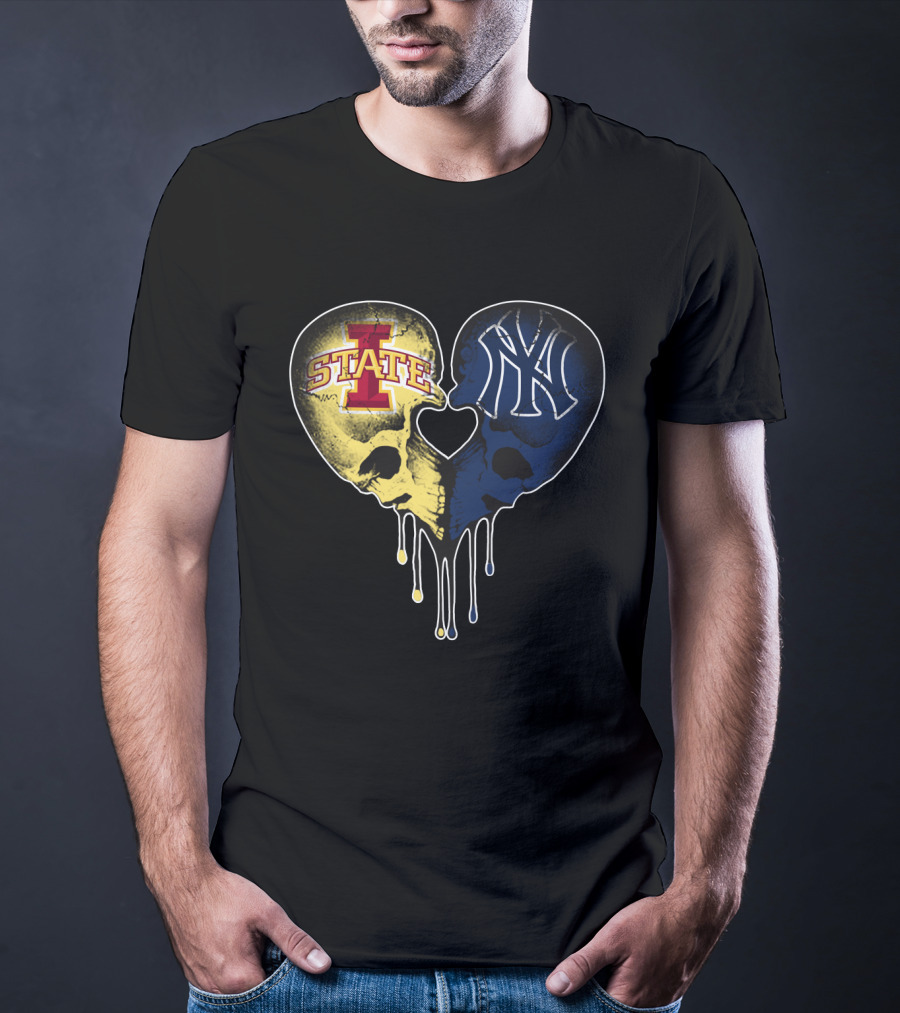 Yankees Iowa State Split Skull Heart Love T-Shirt