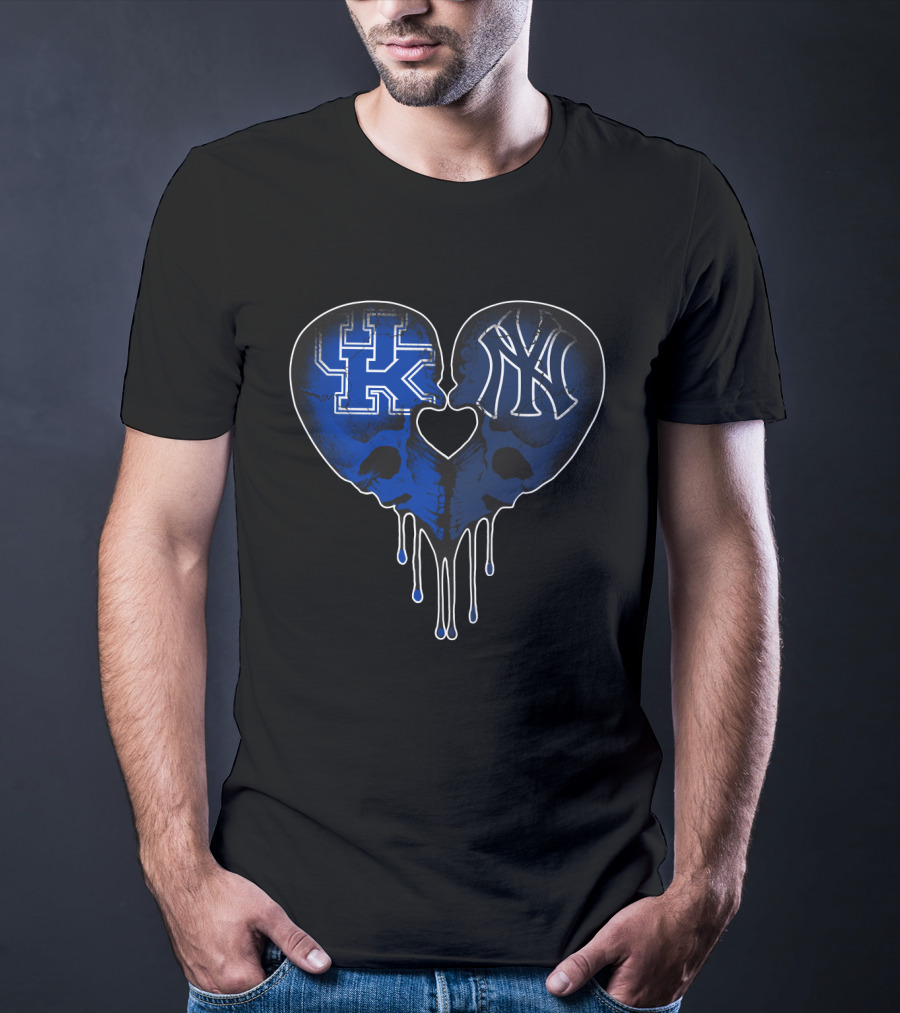 Kentucky Wildcats Yankees Skull Heart Fusion T-Shirt
