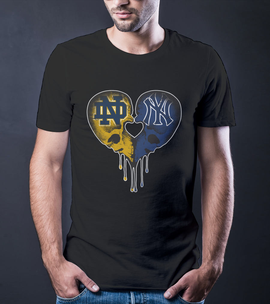 Notre Dame Yankees Dripping Skull Heart Love T-Shirt