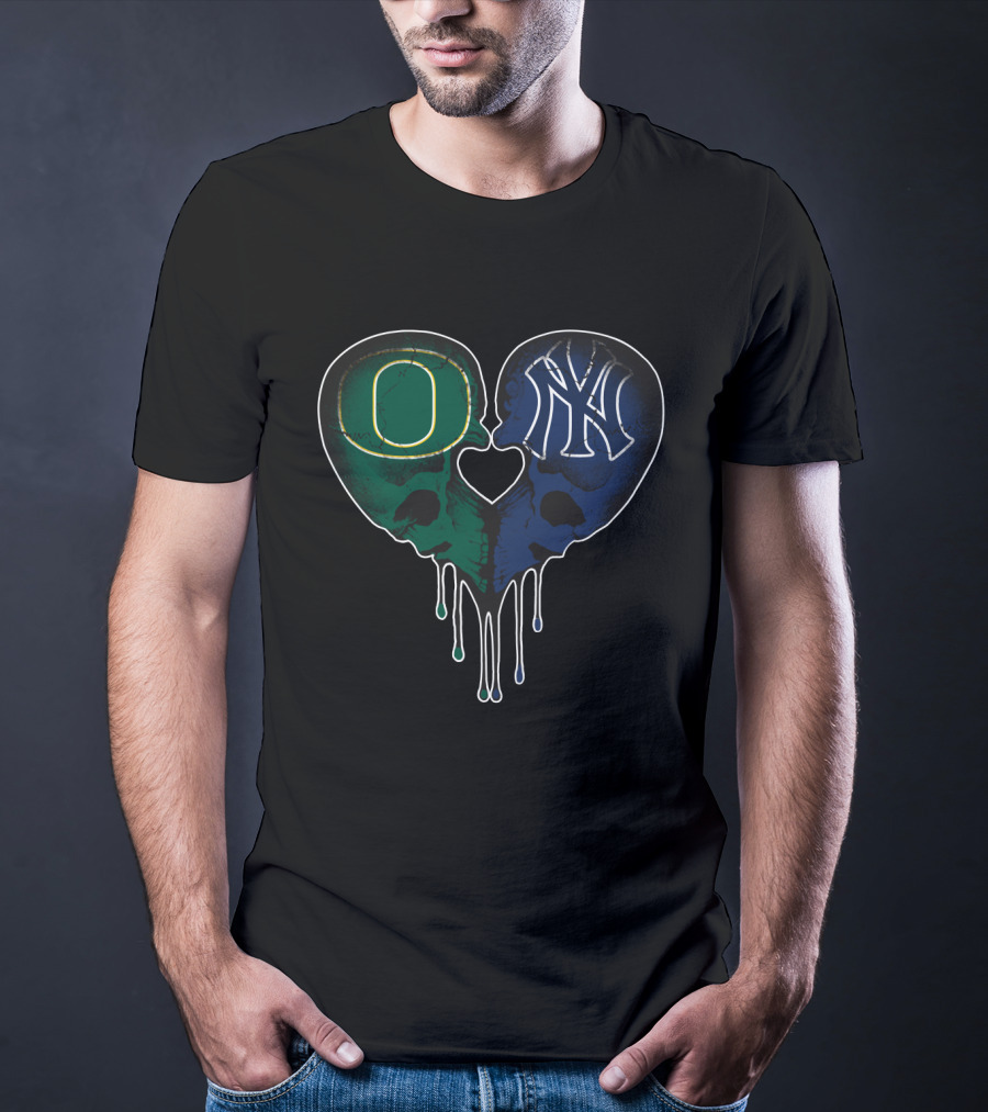 Oregon Ducks Yankees Skull Heart Fusion T-Shirt