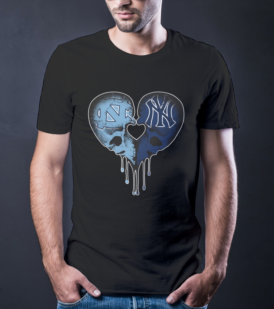 Yankees Tar Heels Skull Heart Drip T-Shirt