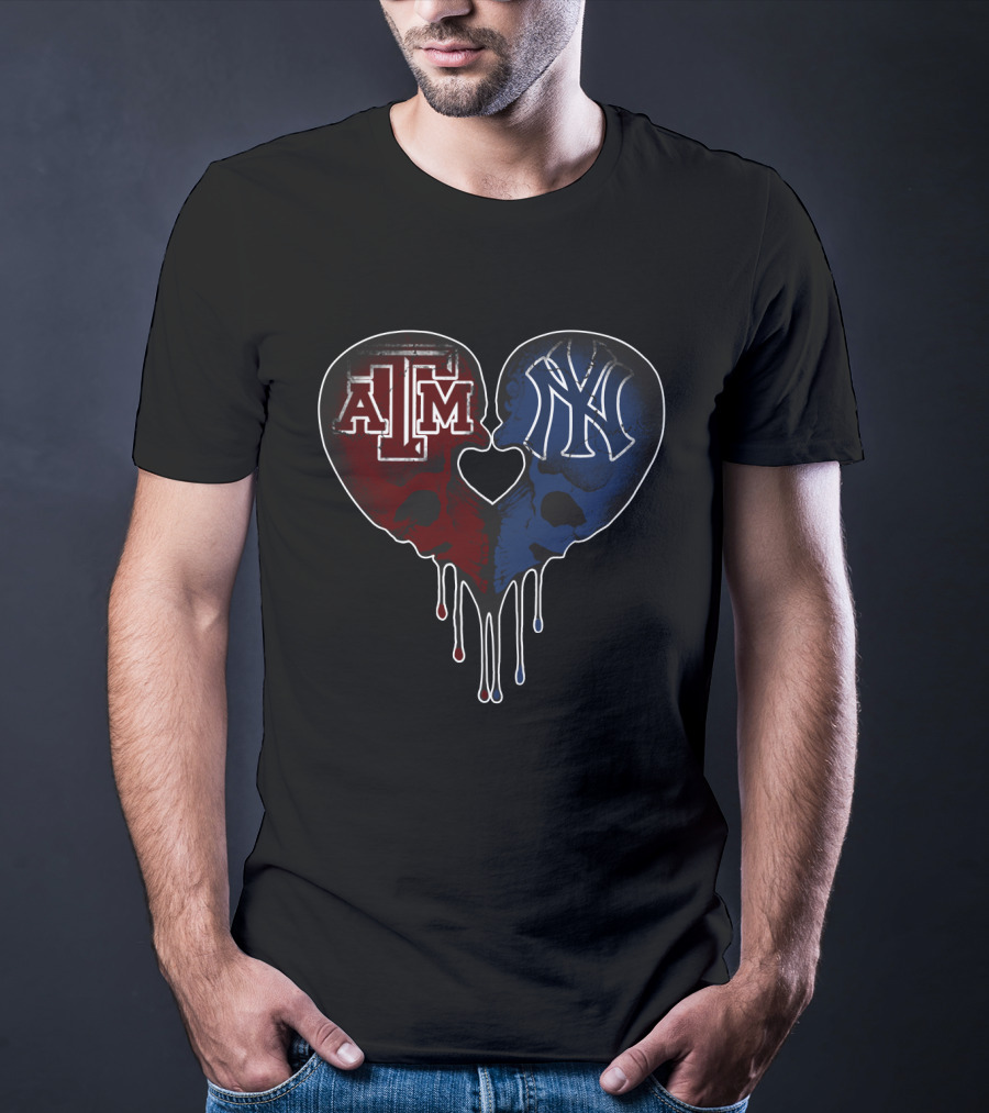 Texas A&M Aggies Yankees Skull Heart T-Shirt