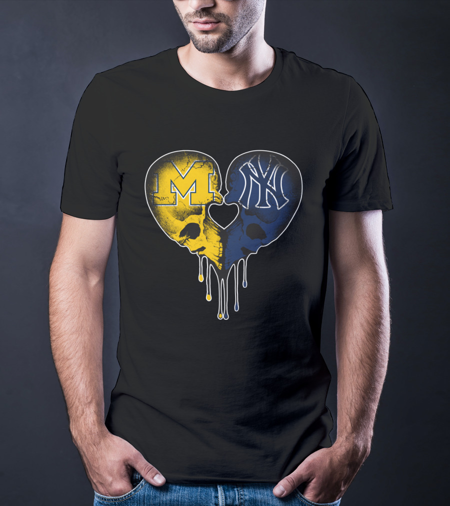 Michigan Yankees Skull Heart Love T-Shirt