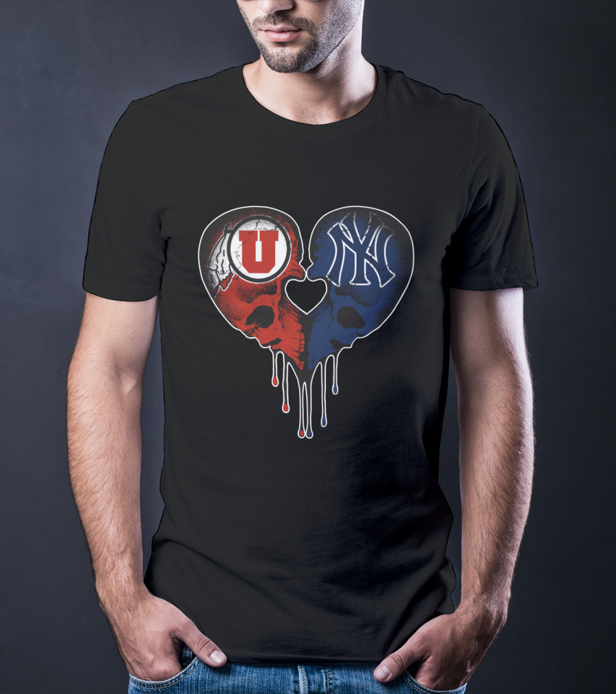 Utah Utes New York Yankees Skull Heart Love T-Shirt