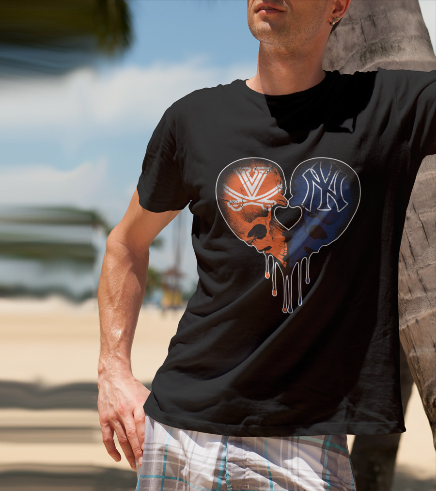 Yankees Cavaliers Skull Heart Fusion T-Shirt
