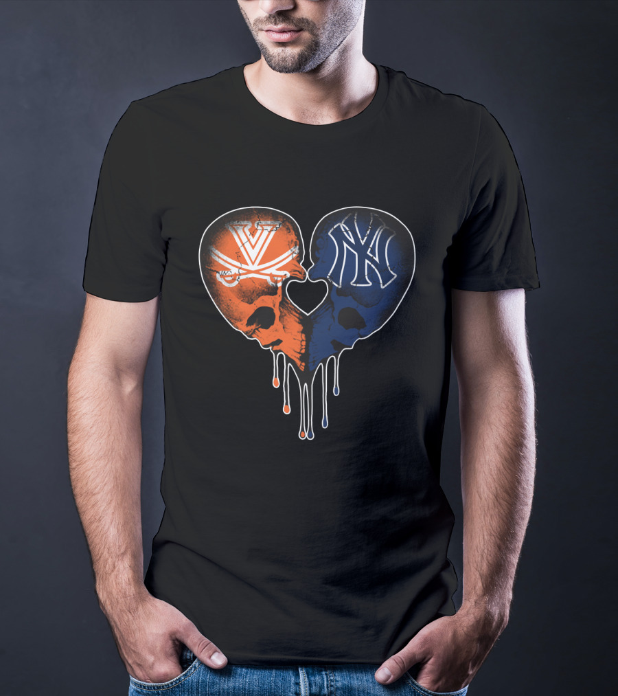Yankees Cavaliers Skull Heart Fusion T-Shirt