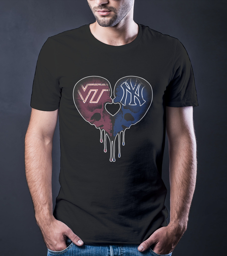 Yankees Virginia Tech VT NY Skull Heart T-Shirt