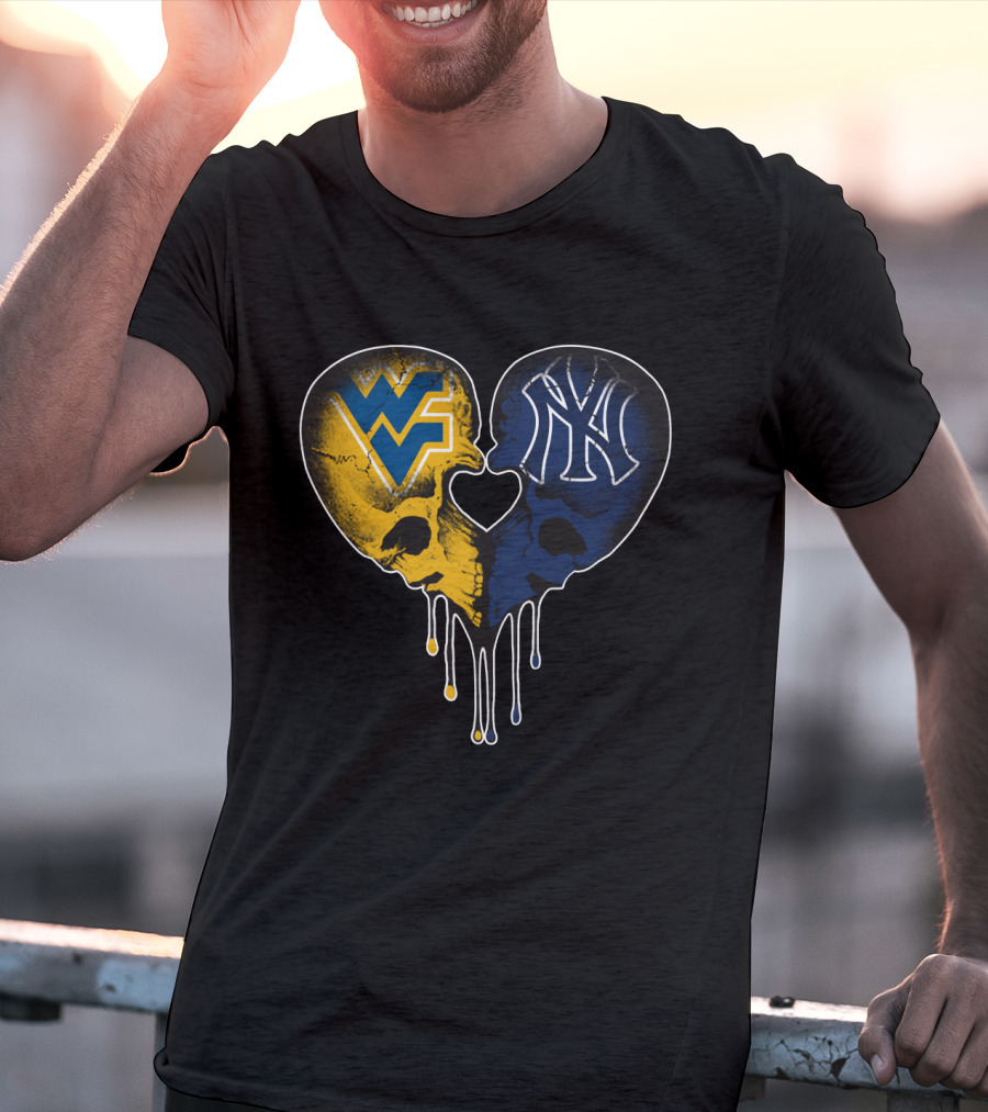 West Virginia Yankees Skull Heart WVU NY Logo Fusion Love T-Shirt