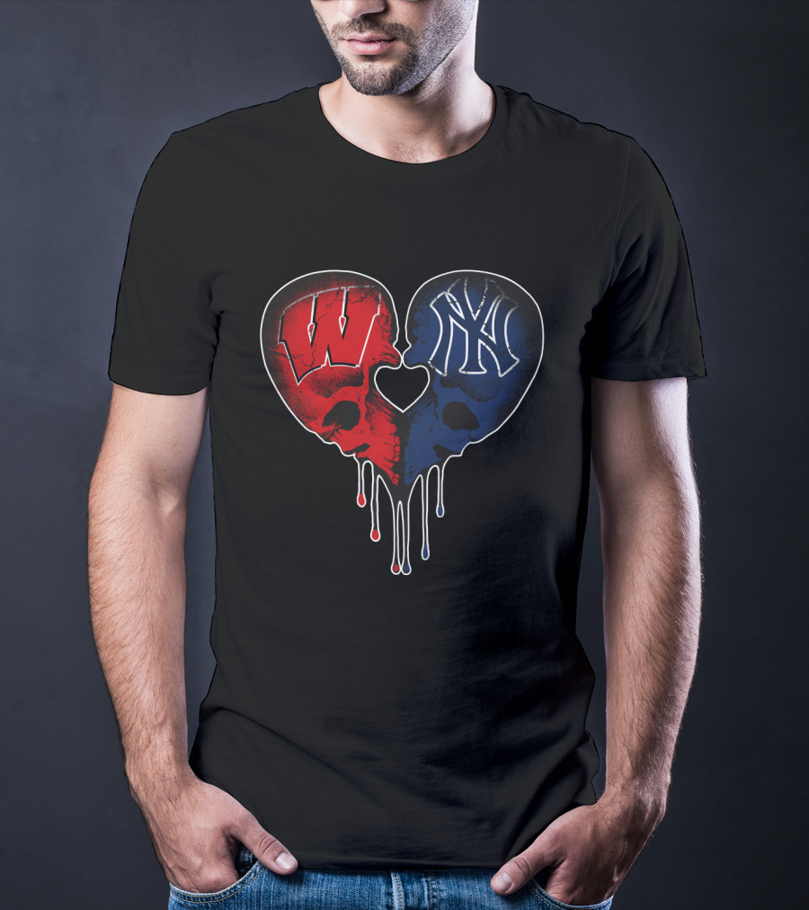 Yankees Wisconsin Badgers Heart Skull Love T-Shirt