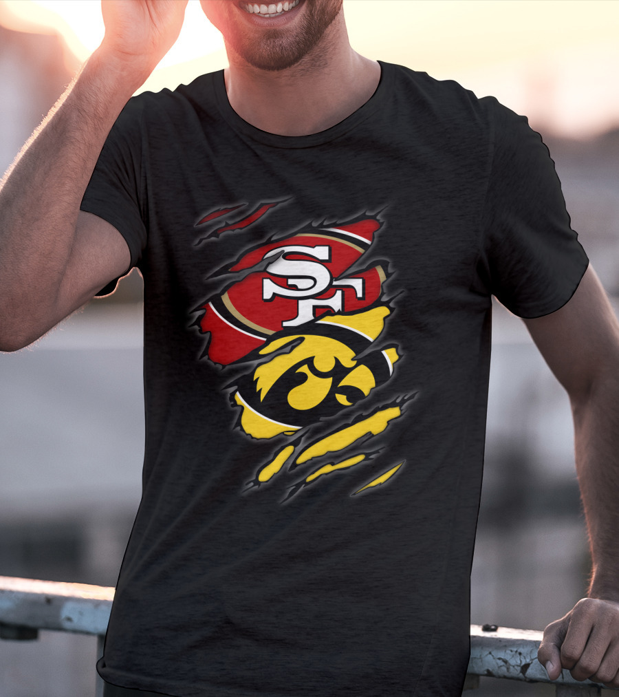 Sf 49ers Iowa Hawkeyes Torn Logo Collaboration T-Shirt