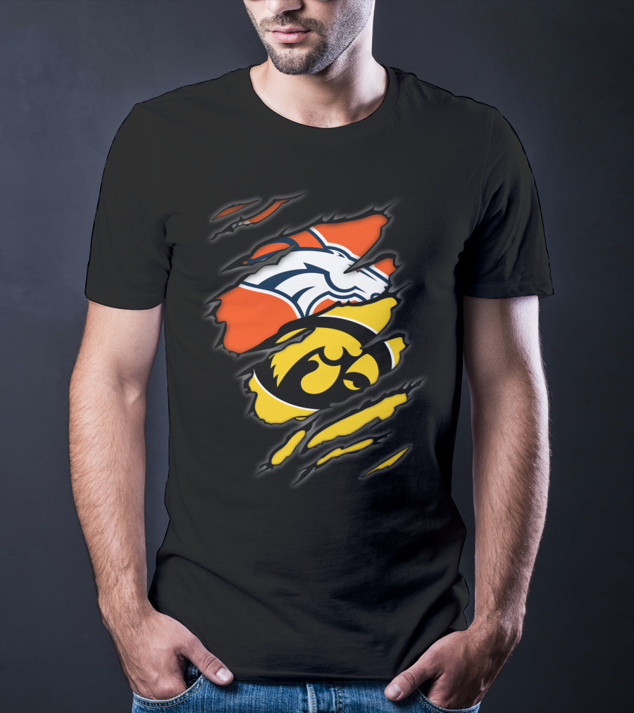 Denver Broncos Iowa Hawkeyes Sports Fan Dual Team T-Shirt