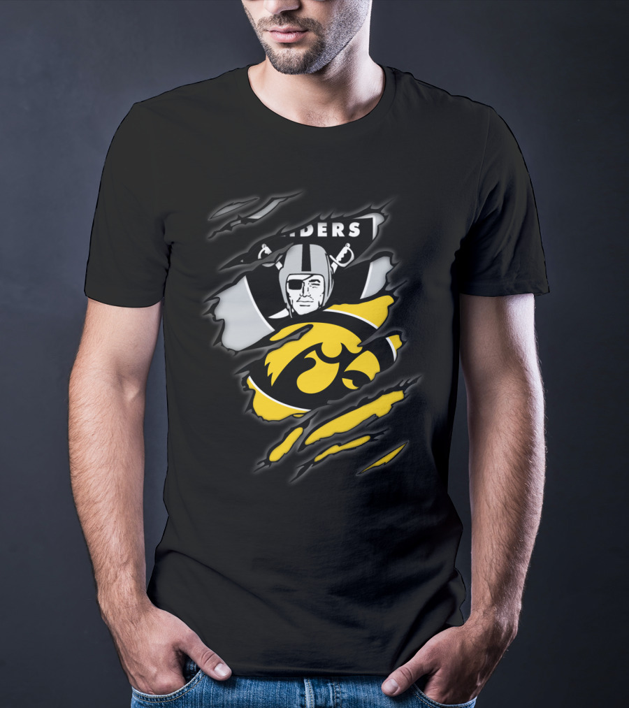 Raiders Iowa Hawkeyes Torn Claw Football Crossover T-Shirt