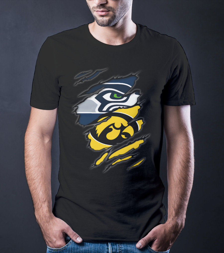 Seahawks Iowa Hawkeyes Logos Fusion T-Shirt
