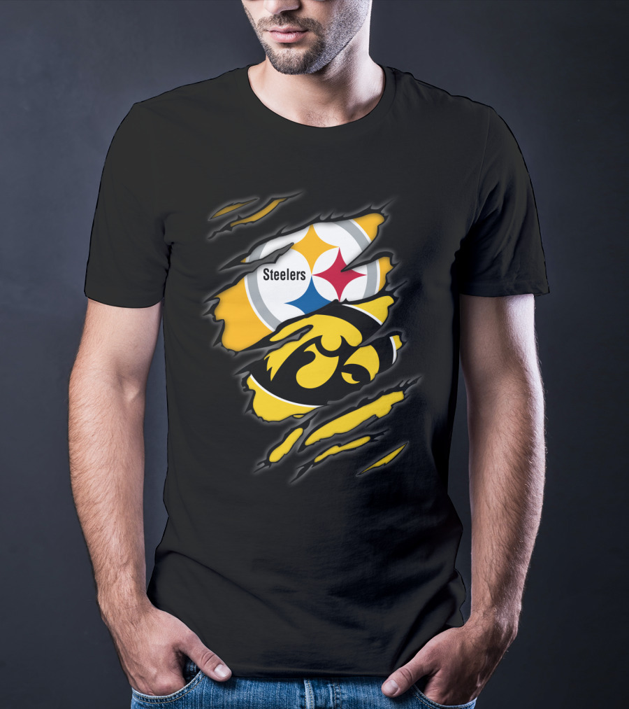 Steelers Iowa Hawkeyes Torn Symbol Fusion T-Shirt
