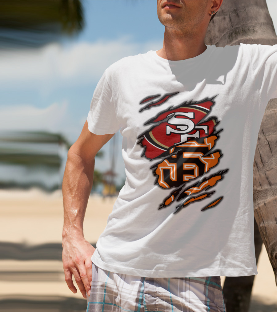 49Ers SF Giants Logos Rip T-Shirt