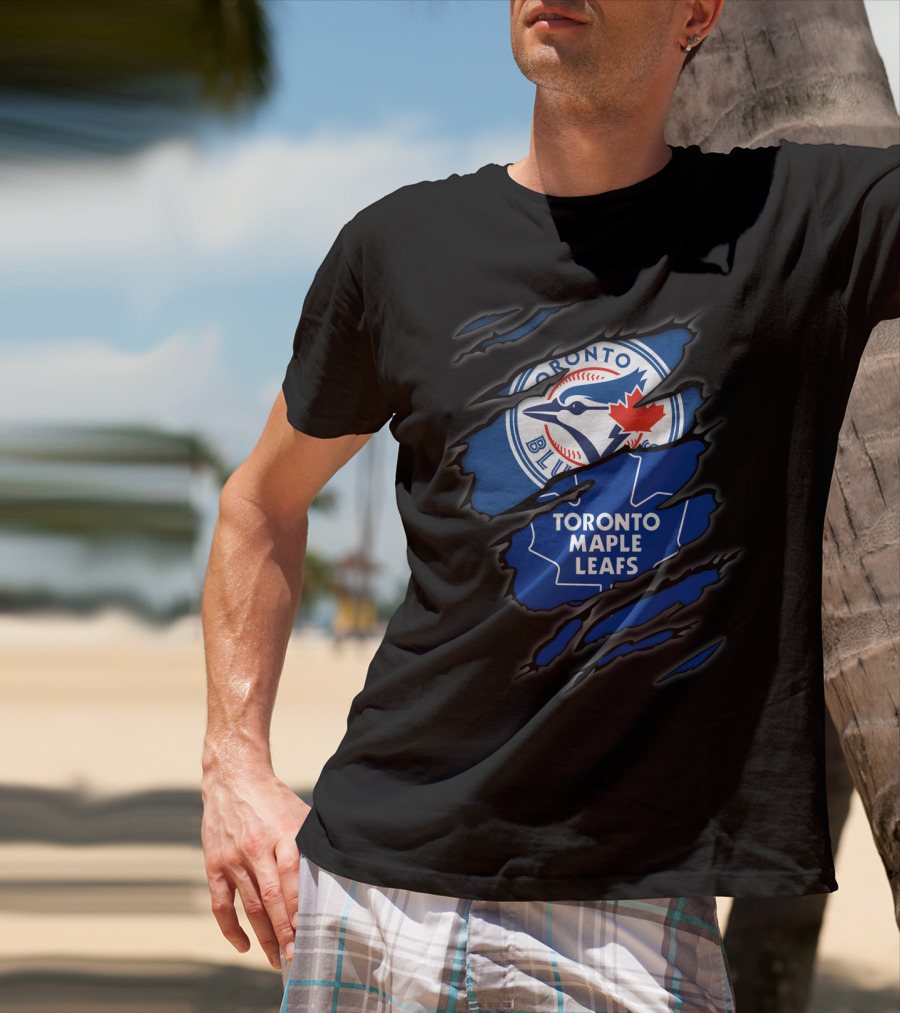 Toronto Blue Jays Toronto Maple Leafs Ripped Logo Fusion T-Shirt