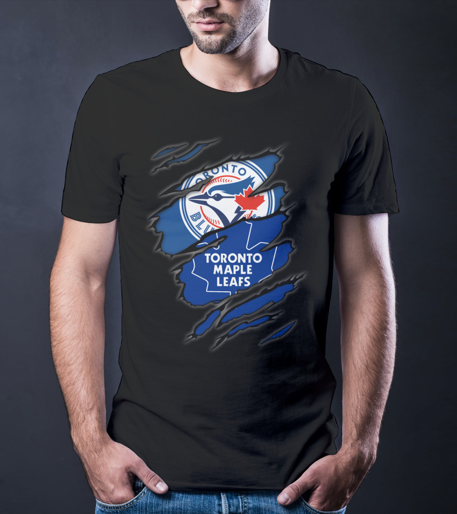 Toronto Blue Jays Toronto Maple Leafs Ripped Logo Fusion T-Shirt