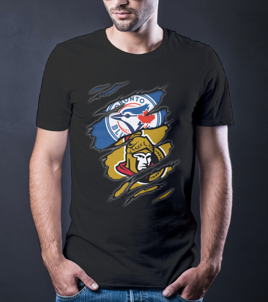 Toronto Blue Jays And Ottawa Senators Logos Torn T-Shirt