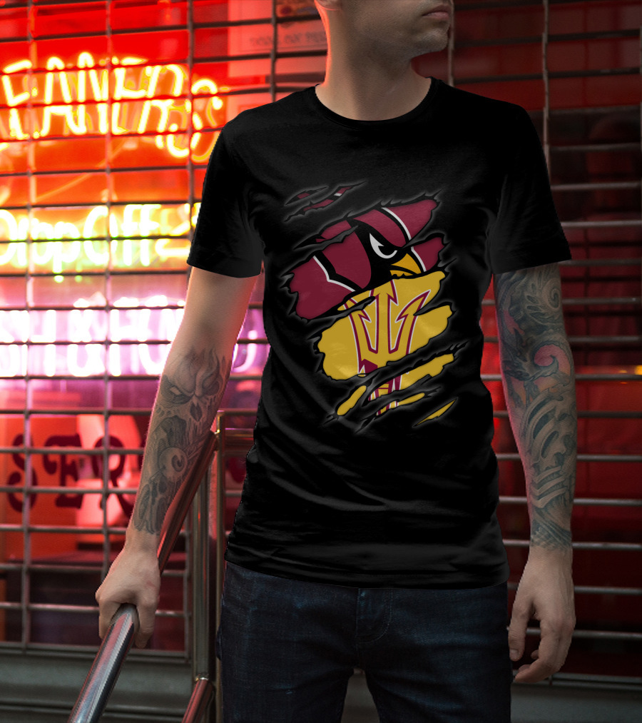 Cardinals Arizona State Sun Devils Ripped Claw Marks Logo Combination T-Shirt