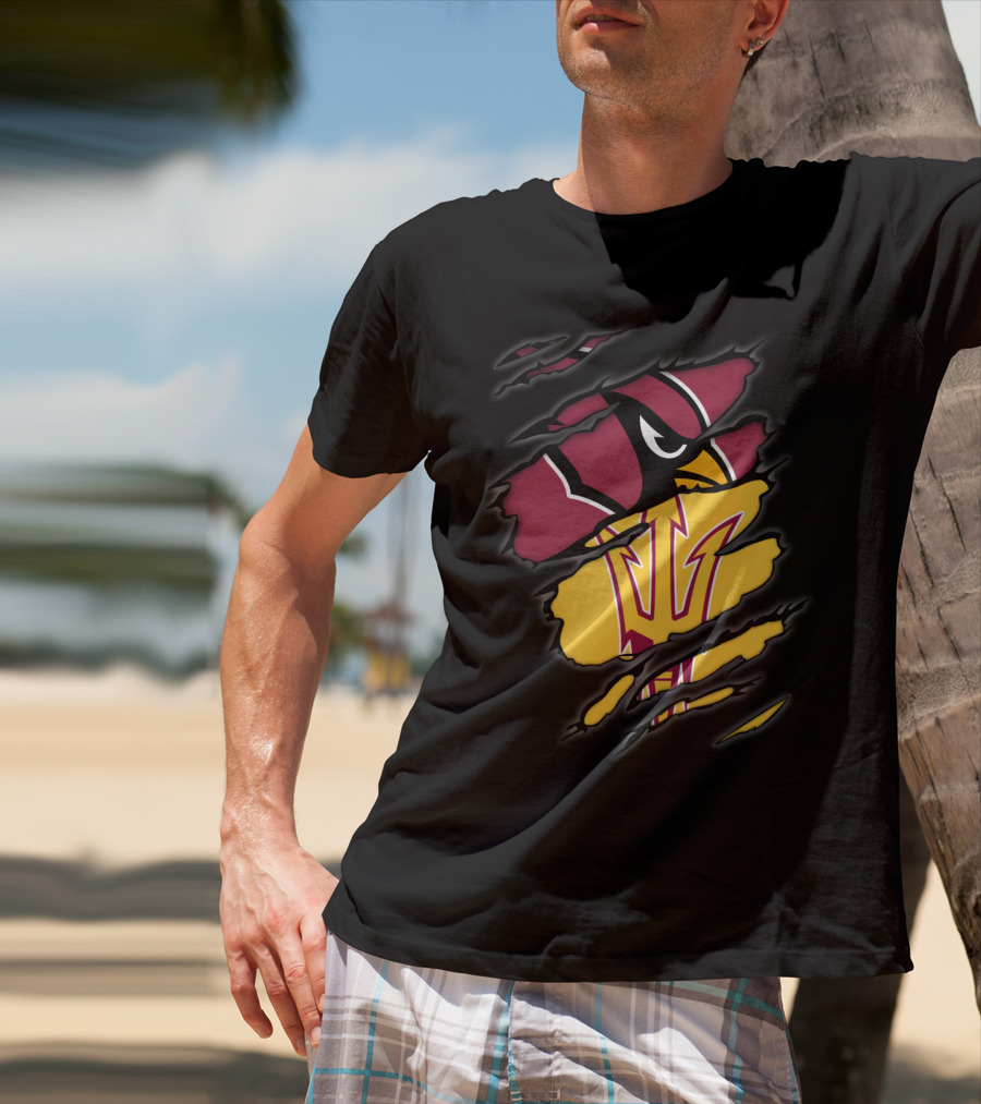 Cardinals Arizona State Sun Devils Ripped Claw Marks Logo Combination T-Shirt