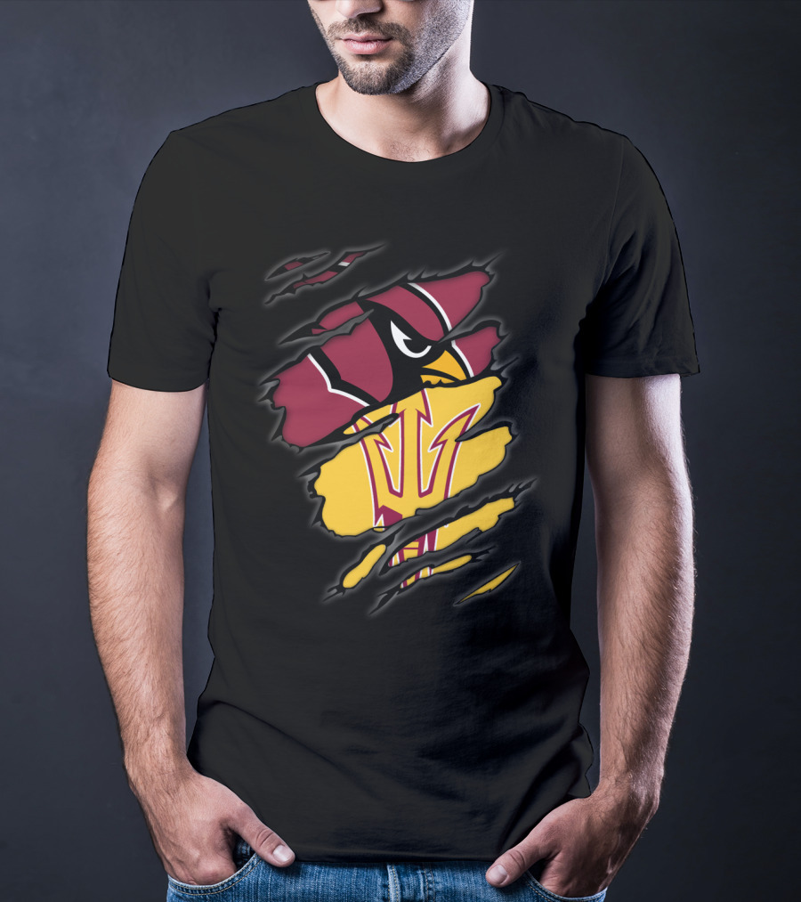 Cardinals Arizona State Sun Devils Ripped Claw Marks Logo Combination T-Shirt